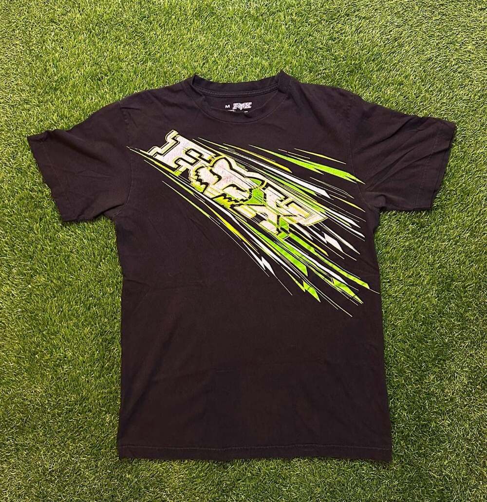 Fox Racing Y2K Goth Grunge Faded Fade Black T-Shirt, Size M